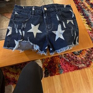Denim Shorts with White Star Pattern